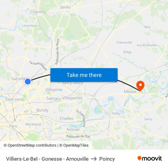 Villiers-Le-Bel - Gonesse - Arnouville to Poincy map