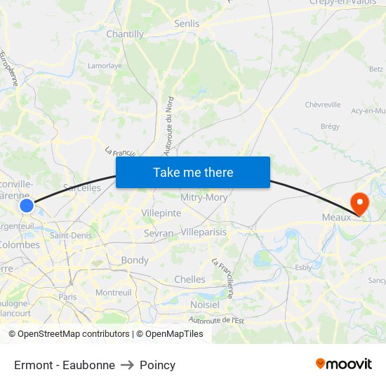 Ermont - Eaubonne to Poincy map