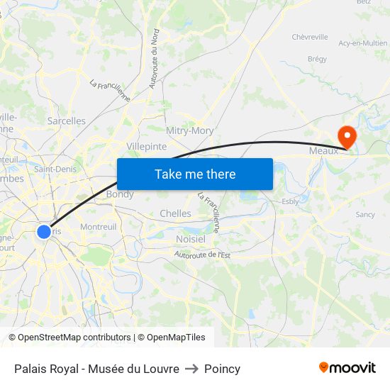 Palais Royal - Musée du Louvre to Poincy map