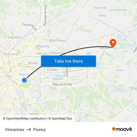 Vincennes to Poincy map