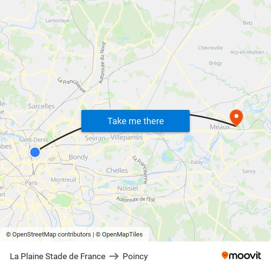 La Plaine Stade de France to Poincy map