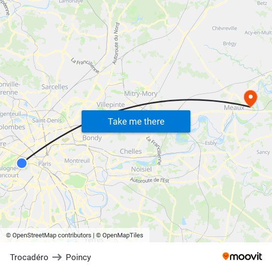 Trocadéro to Poincy map