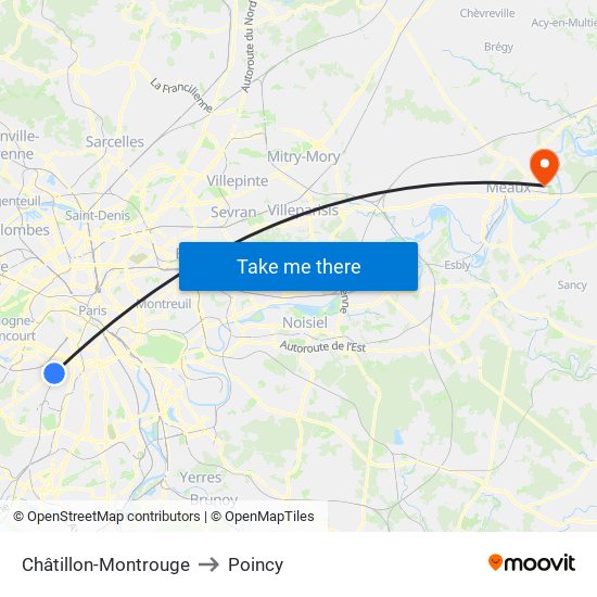 Châtillon-Montrouge to Poincy map