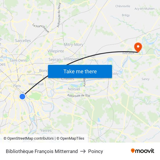 Bibliothèque François Mitterrand to Poincy map