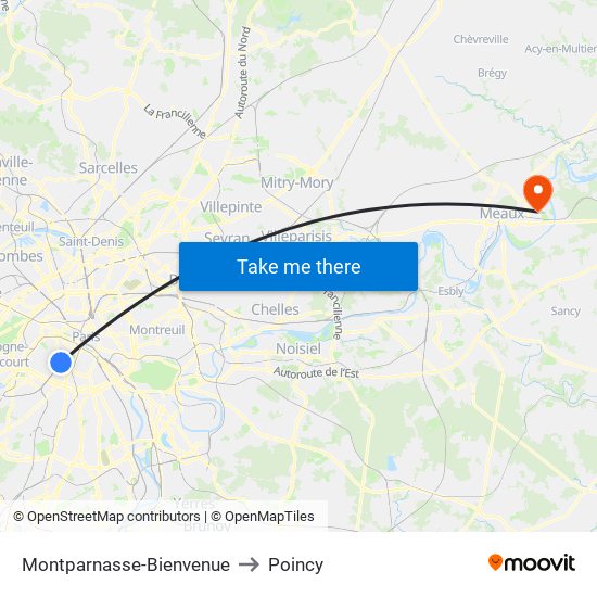 Montparnasse-Bienvenue to Poincy map