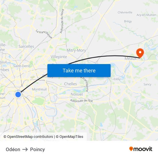 Odéon to Poincy map
