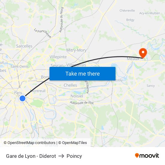 Gare de Lyon - Diderot to Poincy map