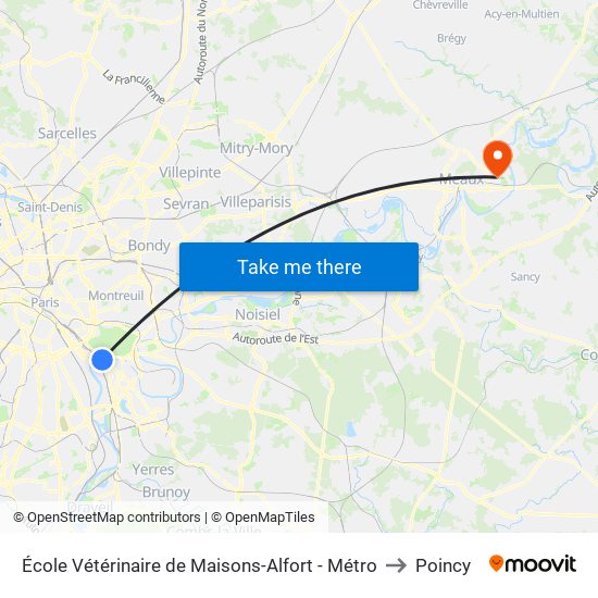 École Vétérinaire de Maisons-Alfort - Métro to Poincy map
