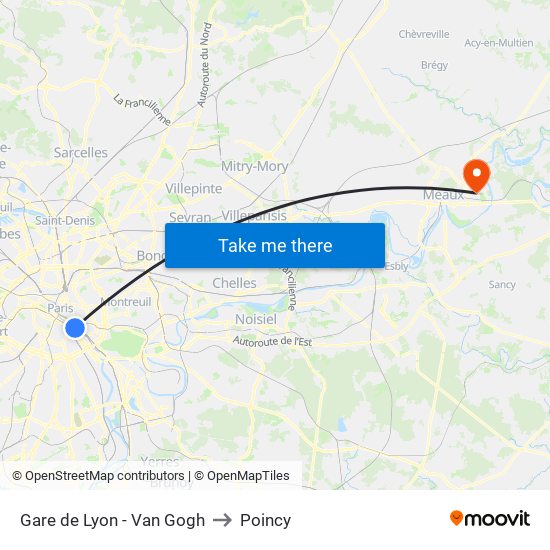 Gare de Lyon - Van Gogh to Poincy map