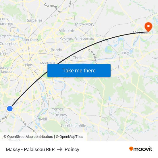 Massy - Palaiseau RER to Poincy map