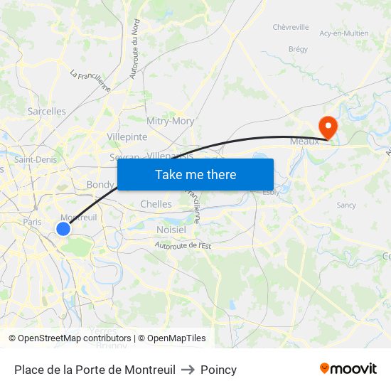 Place de la Porte de Montreuil to Poincy map
