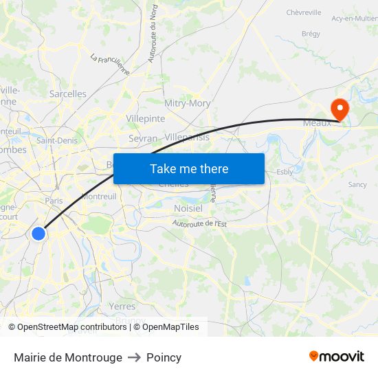 Mairie de Montrouge to Poincy map