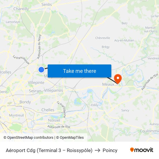Aéroport Cdg (Terminal 3 – Roissypôle) to Poincy map