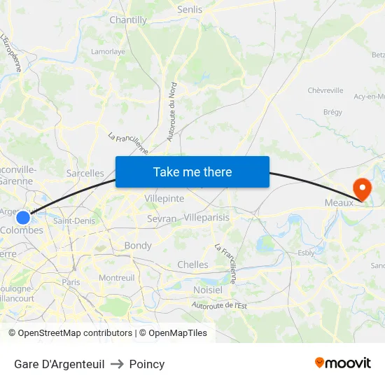 Gare D'Argenteuil to Poincy map