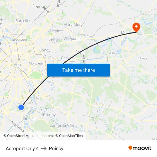 Aéroport Orly 4 to Poincy map