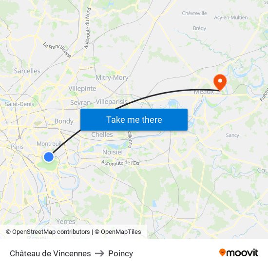 Château de Vincennes to Poincy map