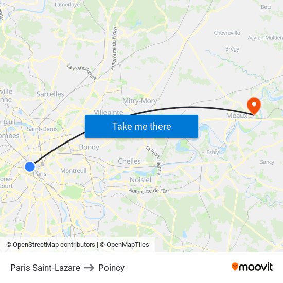 Paris Saint-Lazare to Poincy map