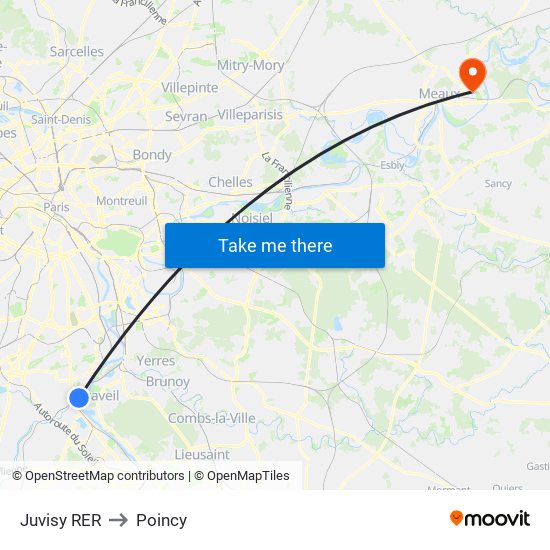Juvisy RER to Poincy map
