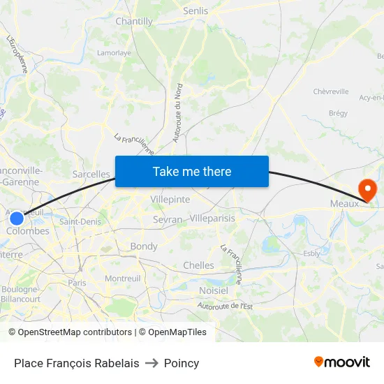 Place François Rabelais to Poincy map