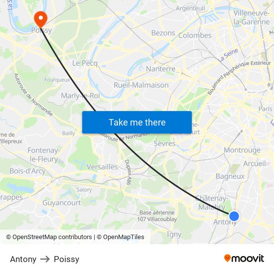 Antony to Poissy map