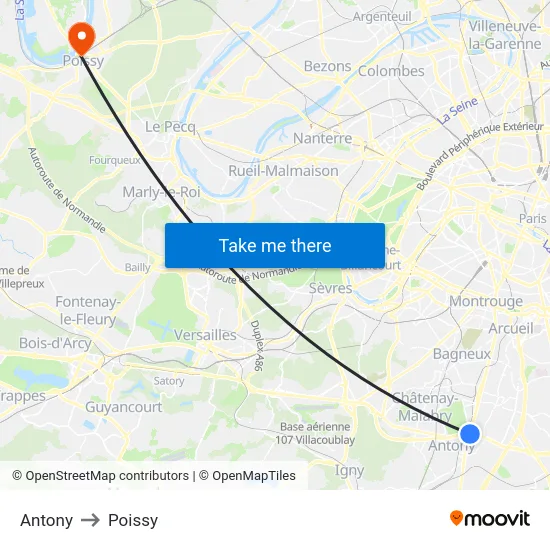 Antony to Poissy map