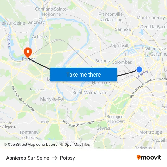 Asnieres-Sur-Seine to Poissy map