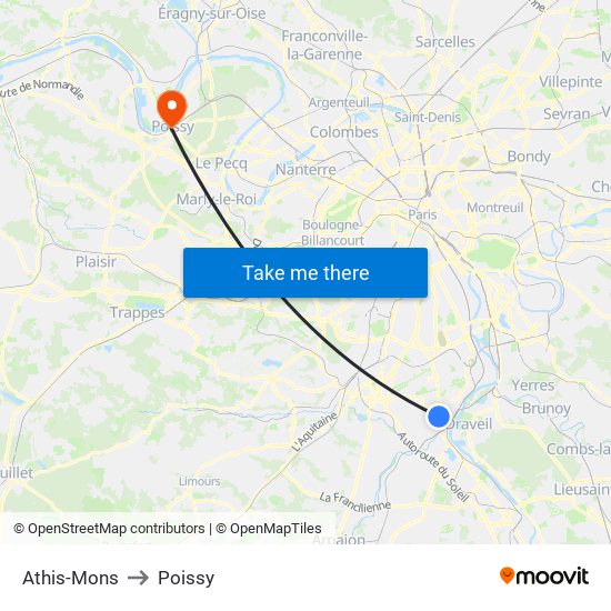 Athis-Mons to Poissy map