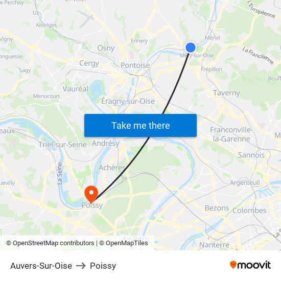 Auvers-Sur-Oise to Poissy map