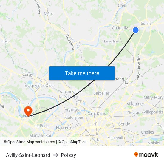 Avilly-Saint-Leonard to Poissy map