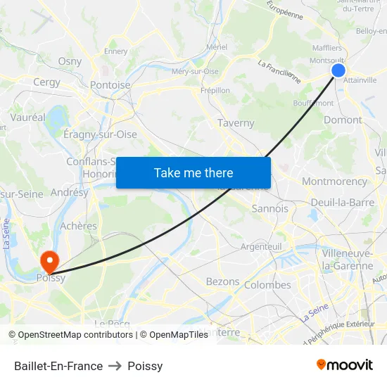 Baillet-En-France to Poissy map