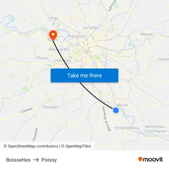 Boissettes to Poissy map
