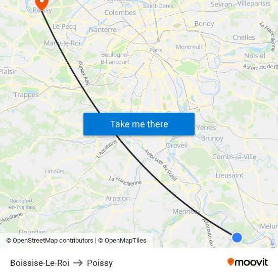 Boissise-Le-Roi to Poissy map