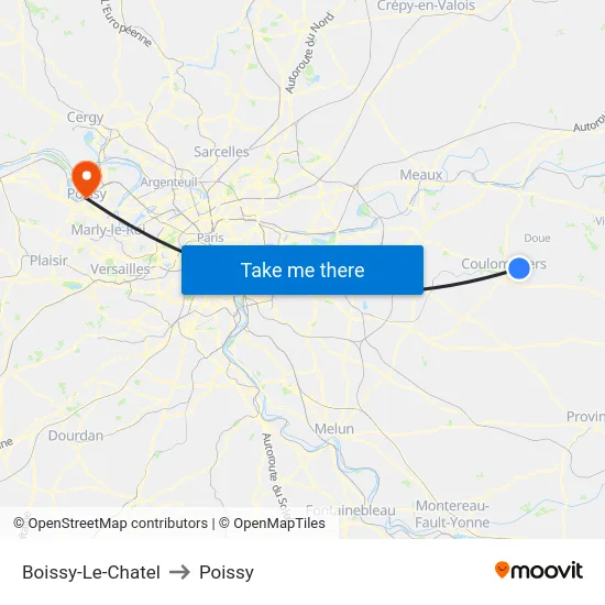 Boissy-Le-Chatel to Poissy map