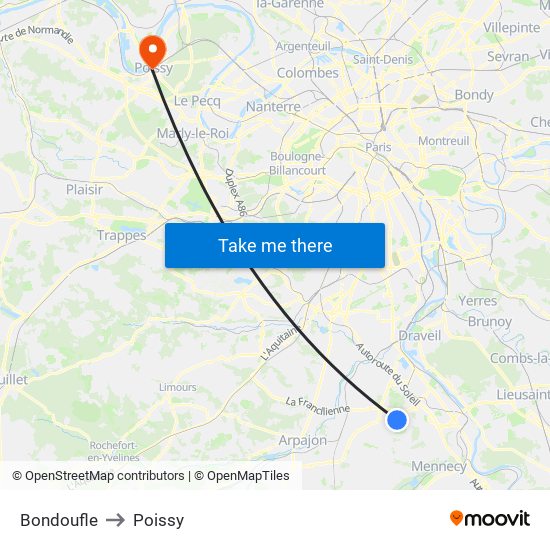 Bondoufle to Poissy map