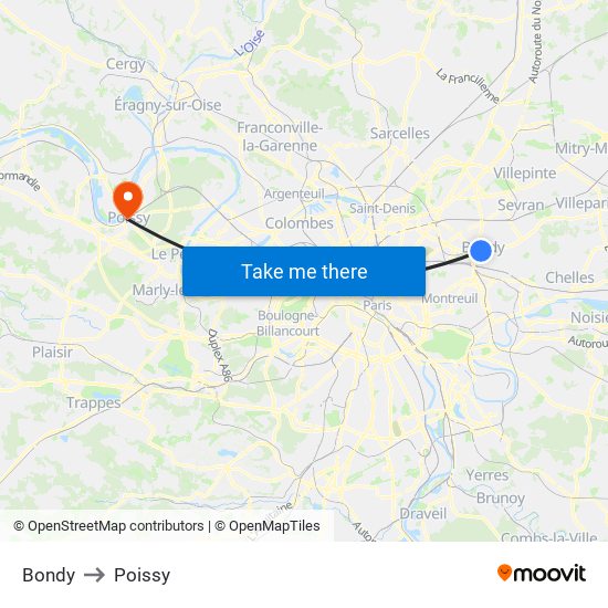 Bondy to Poissy map