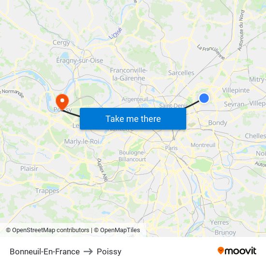 Bonneuil-En-France to Poissy map