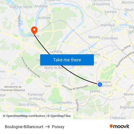 Boulogne-Billancourt to Poissy map