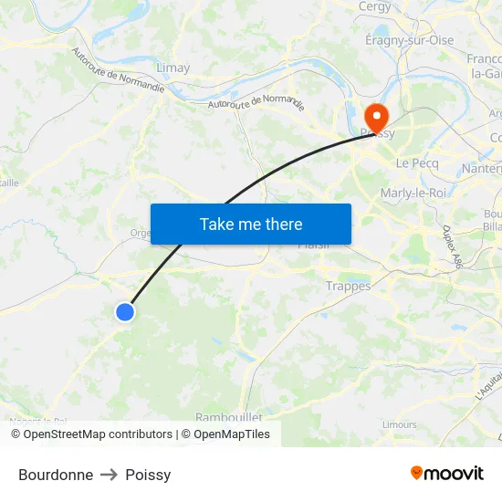 Bourdonne to Poissy map