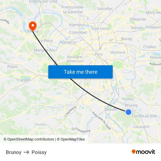 Brunoy to Poissy map