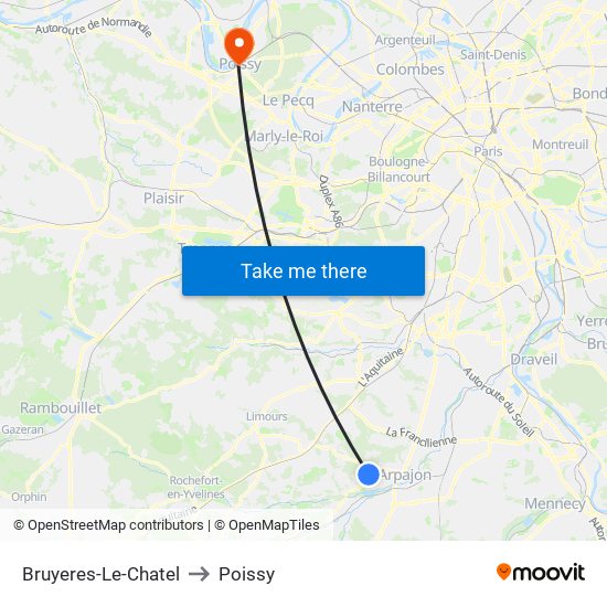 Bruyeres-Le-Chatel to Poissy map