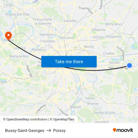Bussy-Saint-Georges to Poissy map