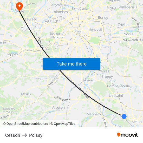 Cesson to Poissy map