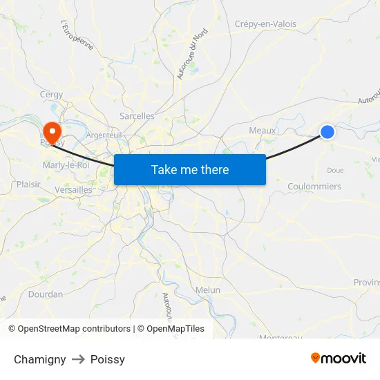 Chamigny to Poissy map