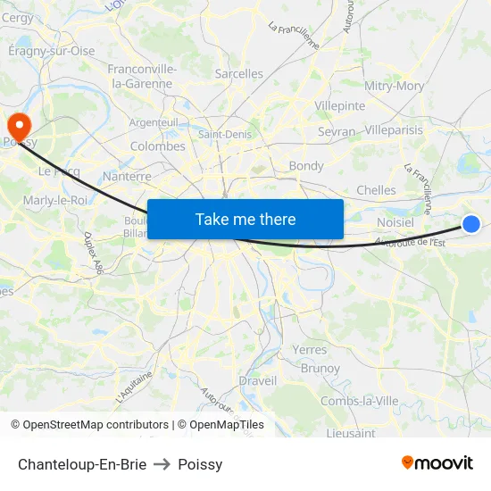 Chanteloup-En-Brie to Poissy map