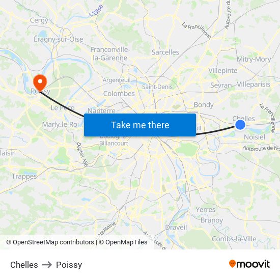 Chelles to Poissy map