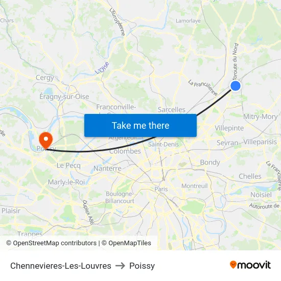 Chennevieres-Les-Louvres to Poissy map