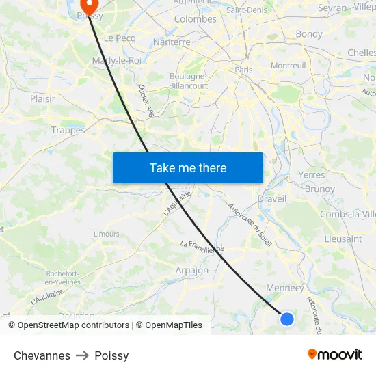 Chevannes to Poissy map