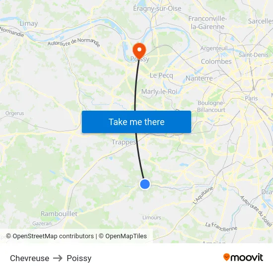 Chevreuse to Poissy map