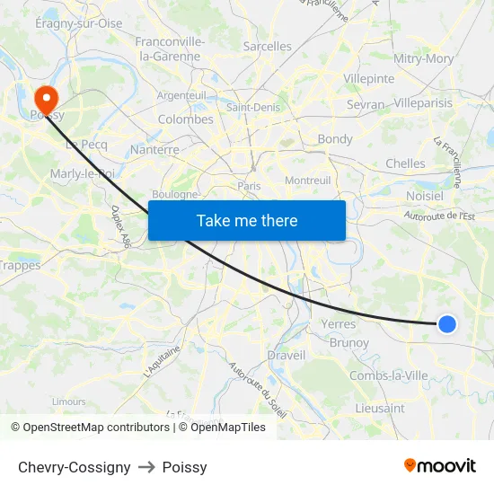 Chevry-Cossigny to Poissy map