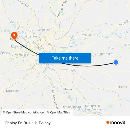 Choisy-En-Brie to Poissy map